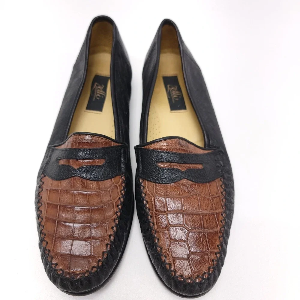 Zelli‎ Mens Crocodile Ostrich Penny Loafer Slip on Shoes Size 9